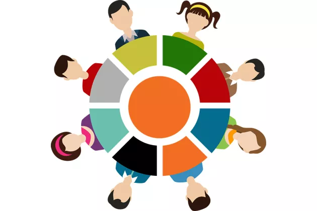 Illustration of people around a circle