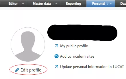 Screen shot from LUCRIS showing personal profile. Photo.
