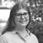 Black and white photo of Camilla Persson.