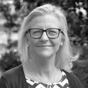 Black and white photo of Malin Persson.