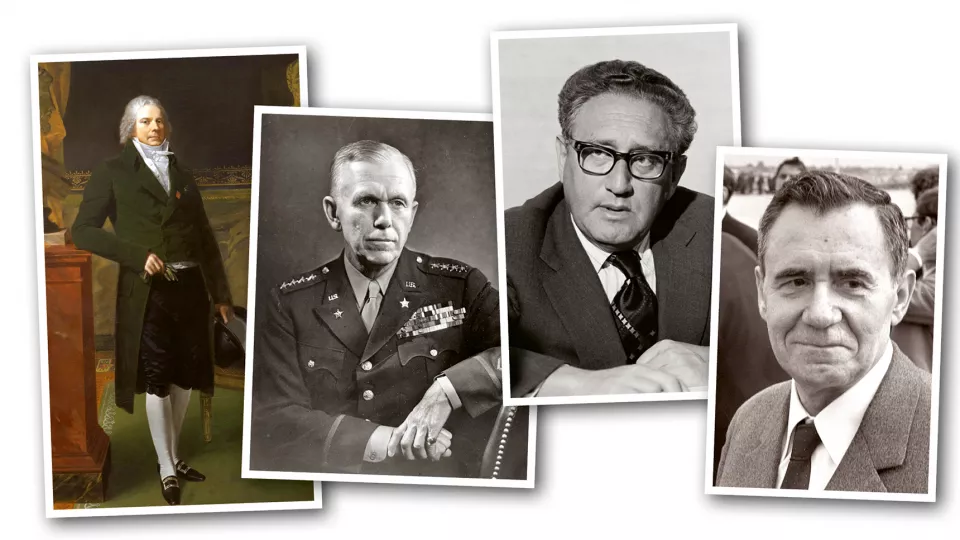 Fotokollage med bilder på kända utrikesministrar. 