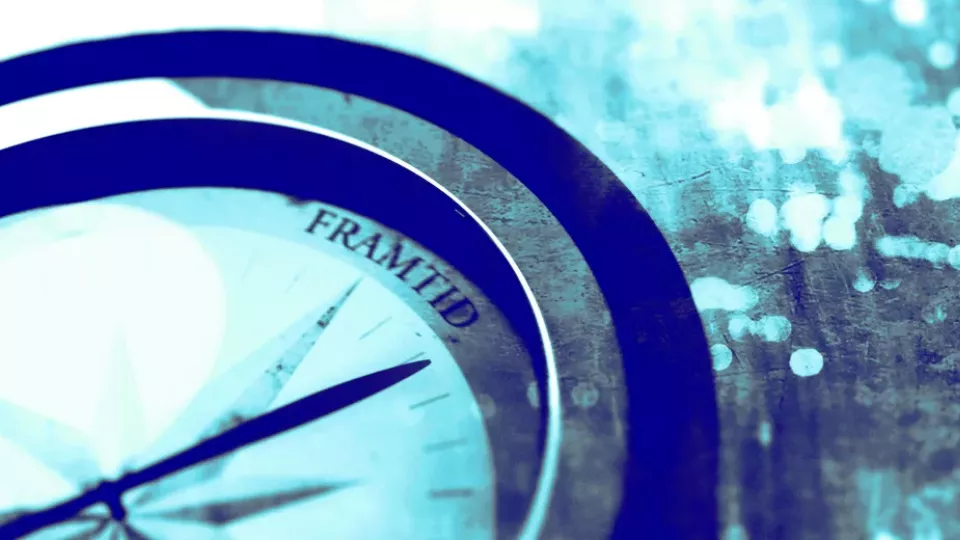 Illustration av en kompass med ordet "Framtid".